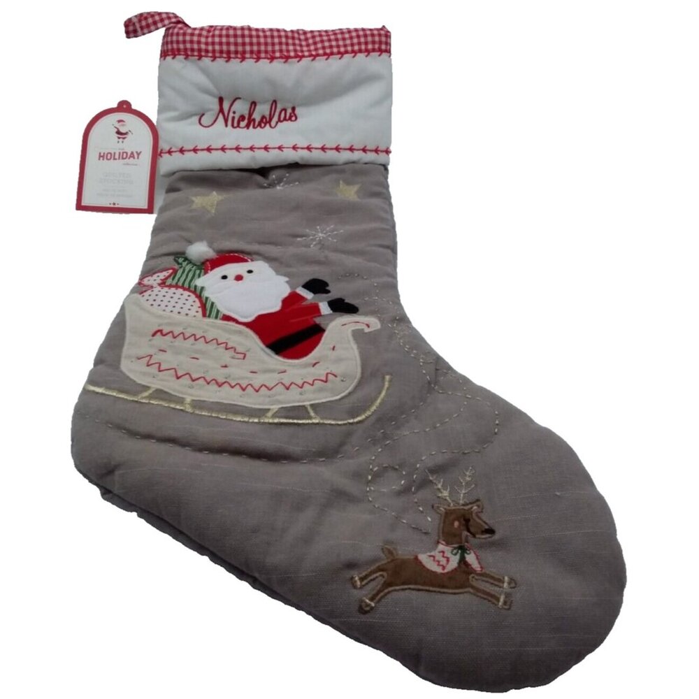 Pottery Barn Kids Nicholas Stocking Santa Reindeer Sleigh Holiday Christmas Xmas